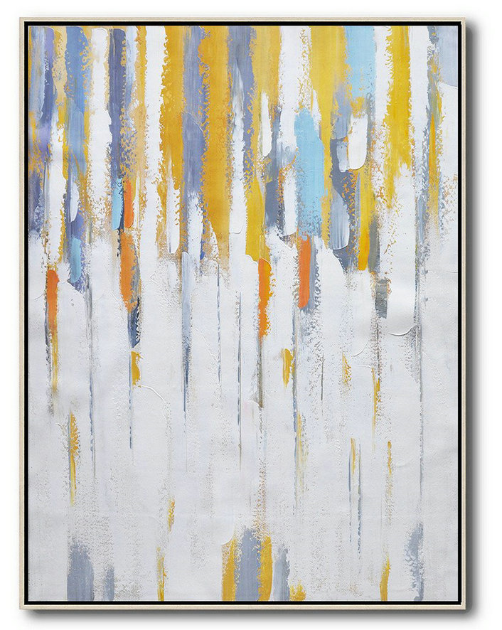 Large Canvas Art,Vertical Palette Knife Contemporary Art,Huge Abstract Canvas Art,White,Yellow,Violet Ash,Grey.etc